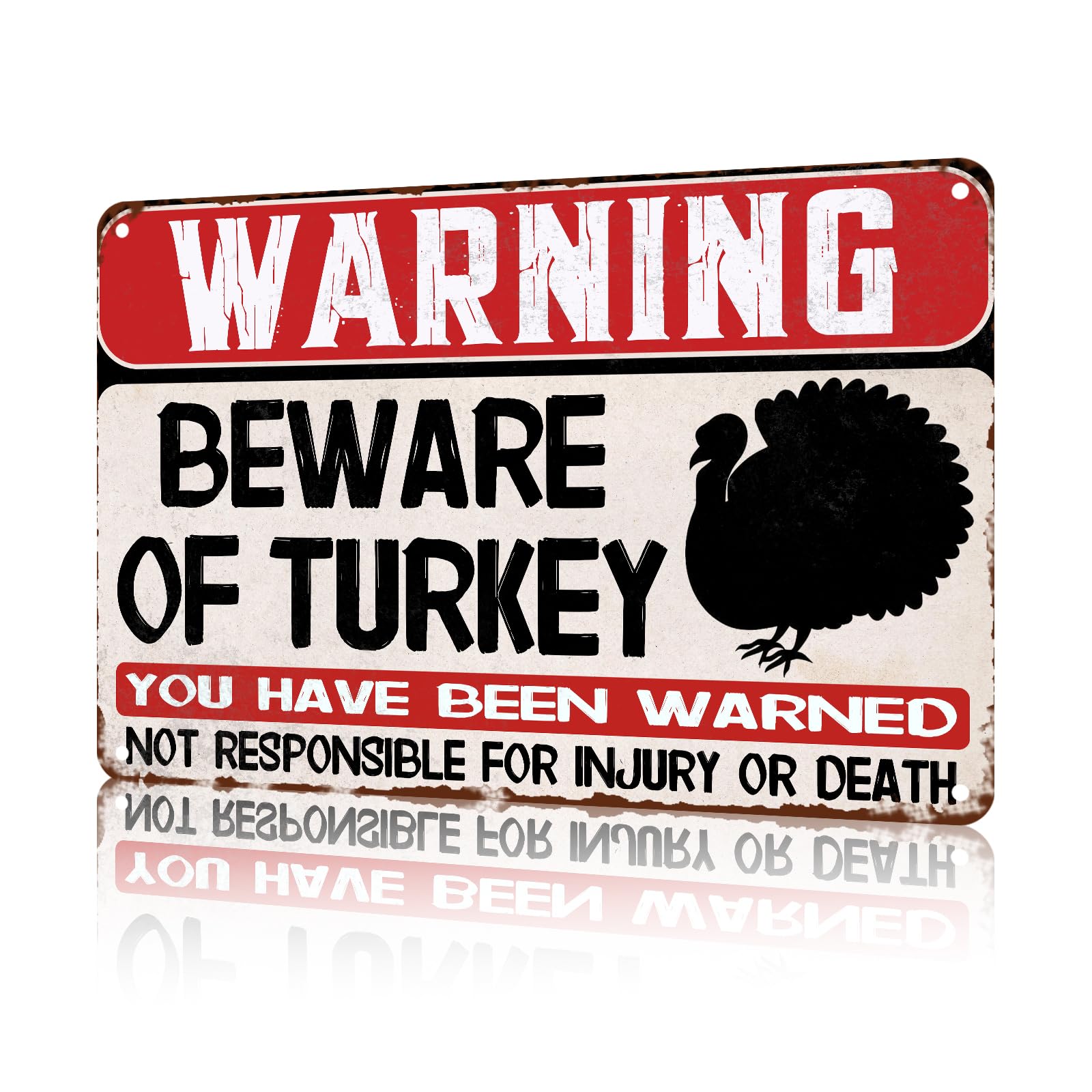 Anceky Funny Vintage Metal Signs Warning Beware Of Turkey Tin Sign for Home Kitchen Retro Decor Yard Garden Outdoor 12×16 Inch
