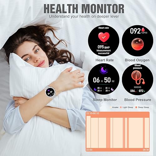 Miniatura 3 de Erkwei Reloj inteligente para mujer hacerloresponder llamada rastreador de fitness impermeable con frecuencia cardíaca podómetro monitor de sueño