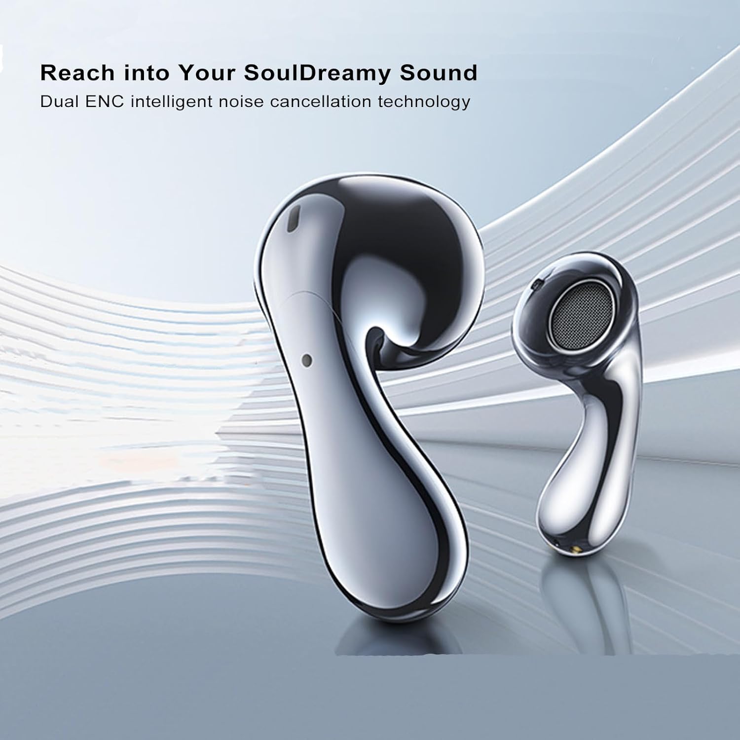 Cosofme CozyBuds W17 Pro-Black earbuds illustrating Dual ENC noise cancellation