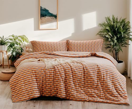 Miniatura 43 de SLEEPBELLA Juego de edredón de muselina de doble capa lavada de 100 % algodón, tamaño Queen, bohemio azul y amarillo, esponjoso, grueso, a cuadros