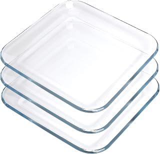 FOYO 7 Inch Clear Square Tempered Glass Plates Set of 3 - Salad Dessert Plates, Stackable, Microwave Oven Safe up to 752°F