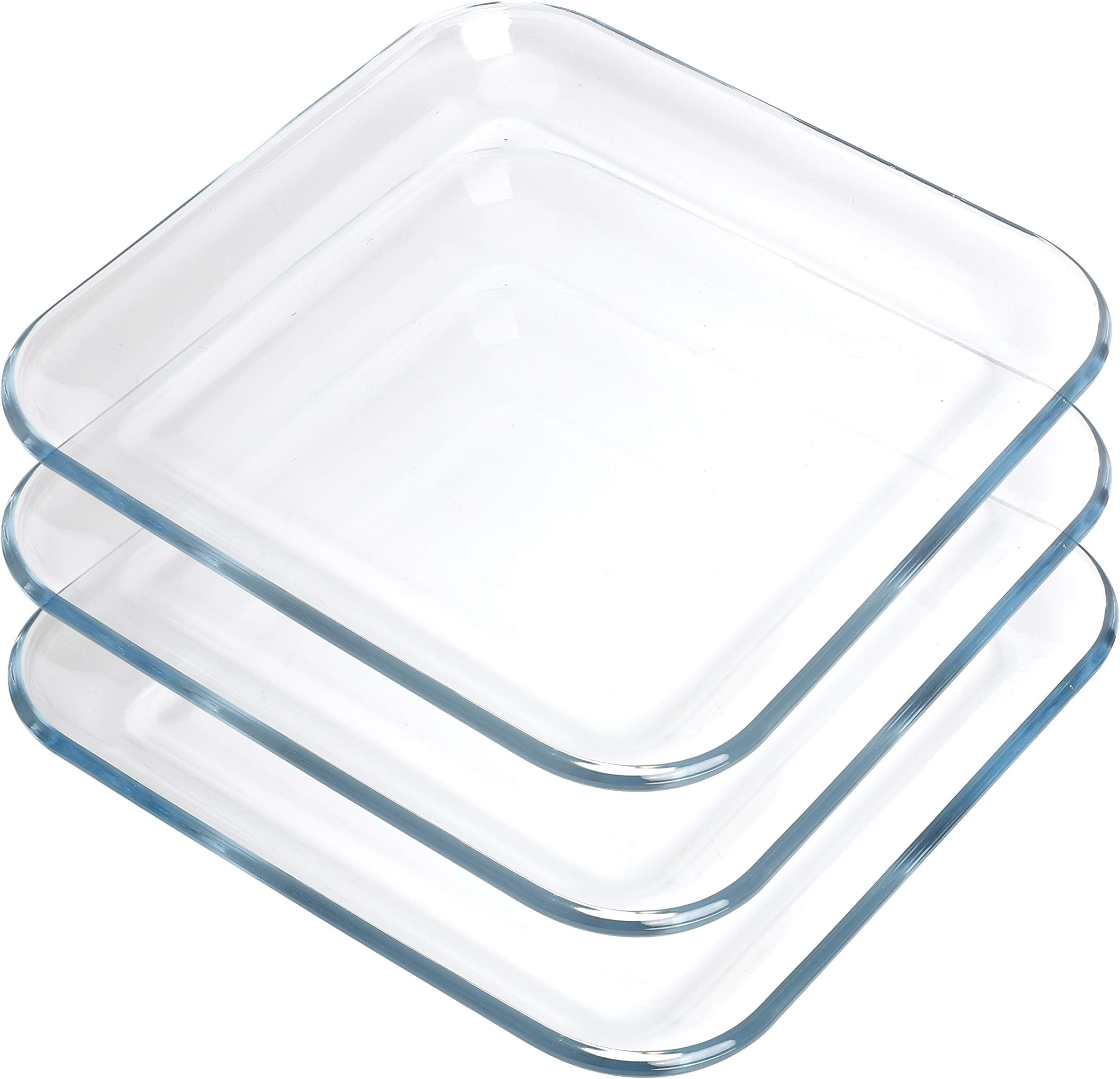 FOYO Toast Plates, Clear Square Tempered Glass Salad Dessert Plates 7 Inch, Set of 3