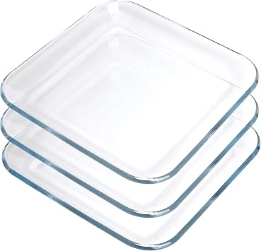FOYO Toast Plates, Clear Square Tempered Glass Salad Dessert Plates 7 Inch, Set of 3