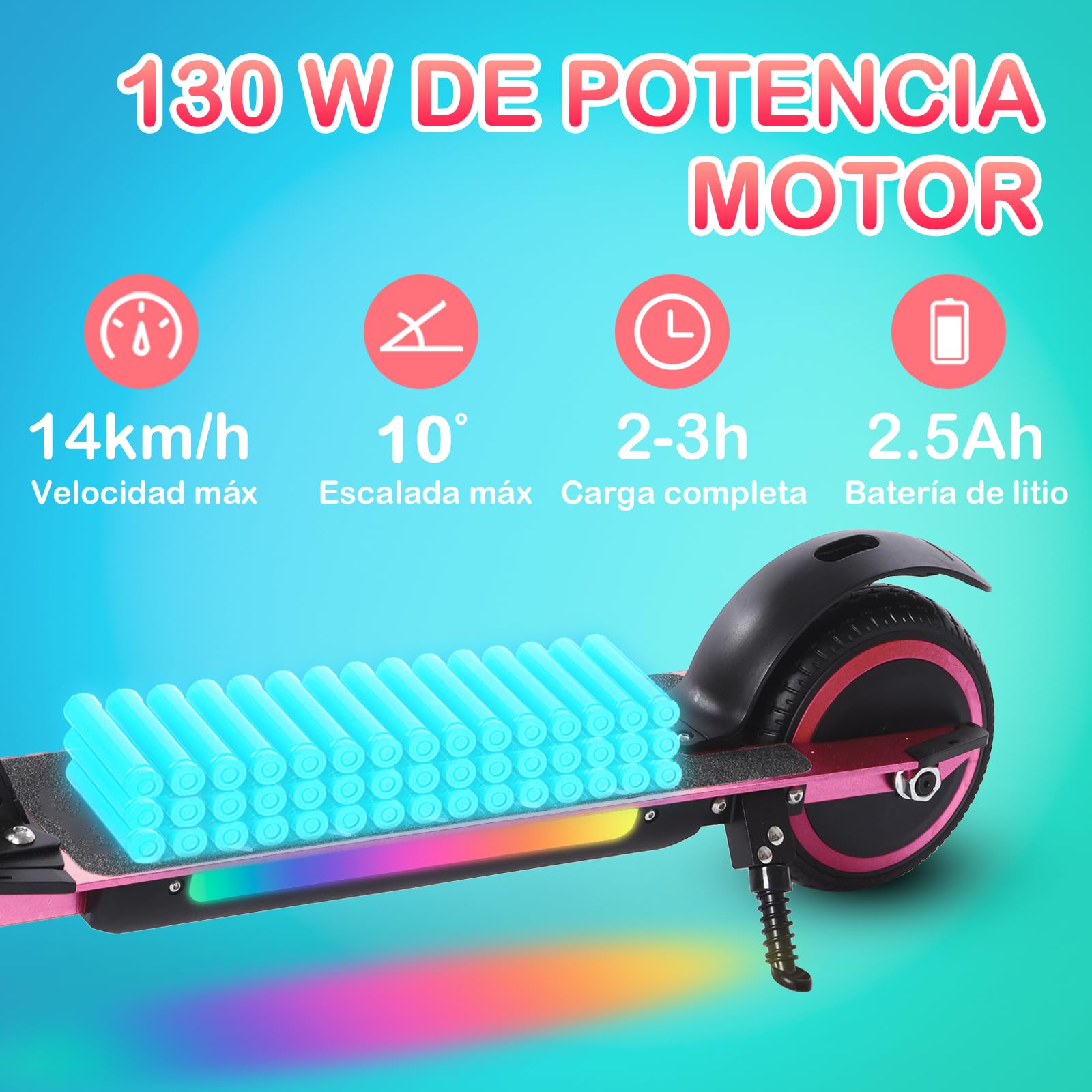 Patinete Eléctrico para niños,Plegable Niños 6 a 12 Años,Patinete Electrico Niño Pantalla LED,Patinetes Electricos Alcance de 5-8 KM,Patinete Niño Luces LED Coloridas,Regalo para Niños (Rosa)