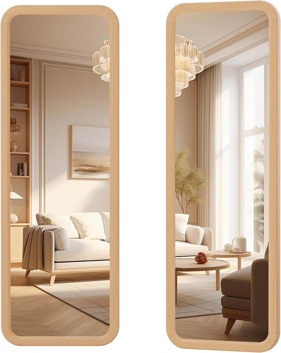 dnbss 47"x16" Solid Wood Frame Full Body Mirror, Wooden Full Length Hanging Mirror for Wall, Wall-Mounted Mirror, Dressing Mirror for Bedroom, Living Room, Room Decor, Wood Wood A1 47"x16"