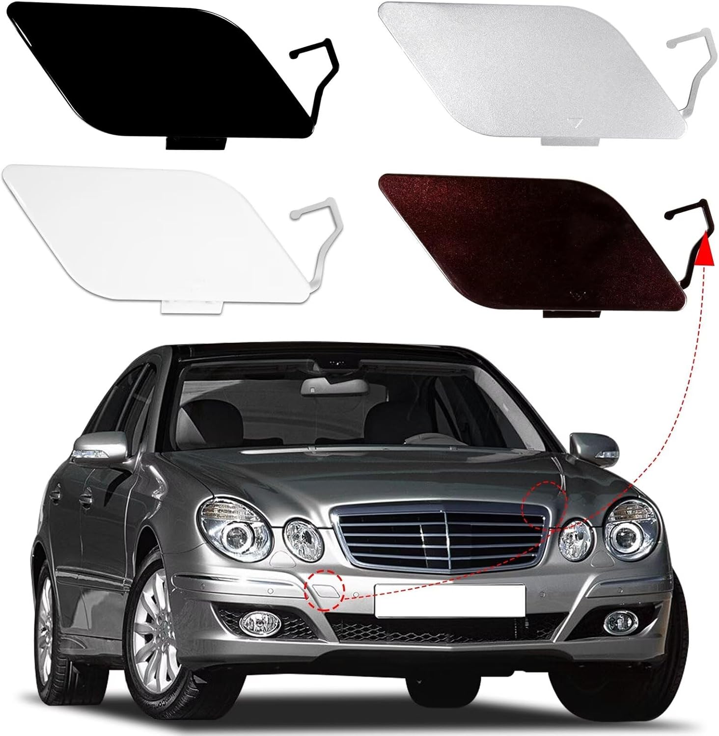 Car Front Bumper Tow Hook Cover Cap Towing Eye Fit for Mercedes Benz E-Class W211 E200 E280 E350 E500 2007 2008 2009 2118851022(Black)