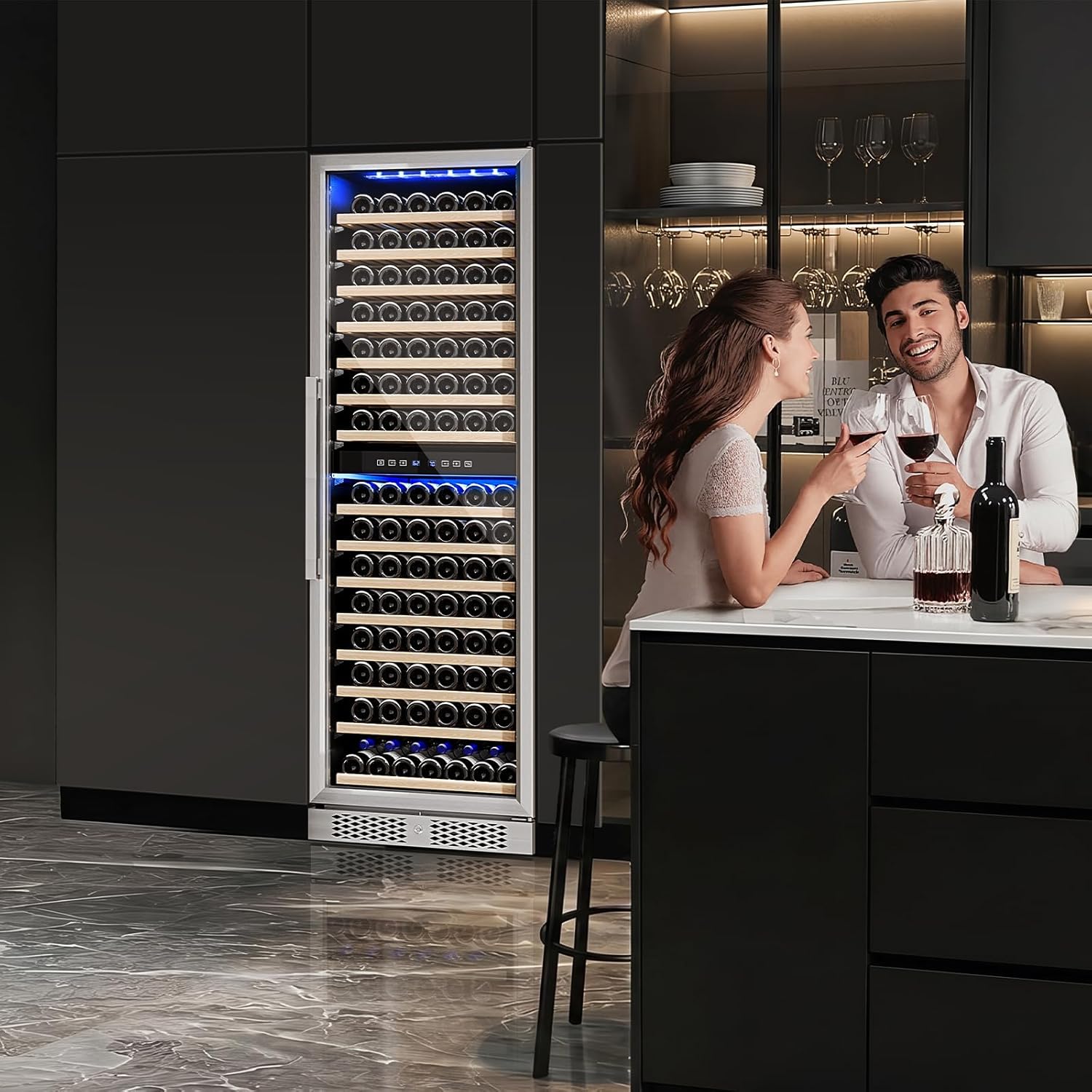 ROVSUN 24'' Wine Cooler Refrigerator, 160 Bottles Dual Zone Wine Fridge with Professional Temperature Control System, Built-in Wine Cellar with Touch Panel Control for Wine Enthusiast, Restaurant