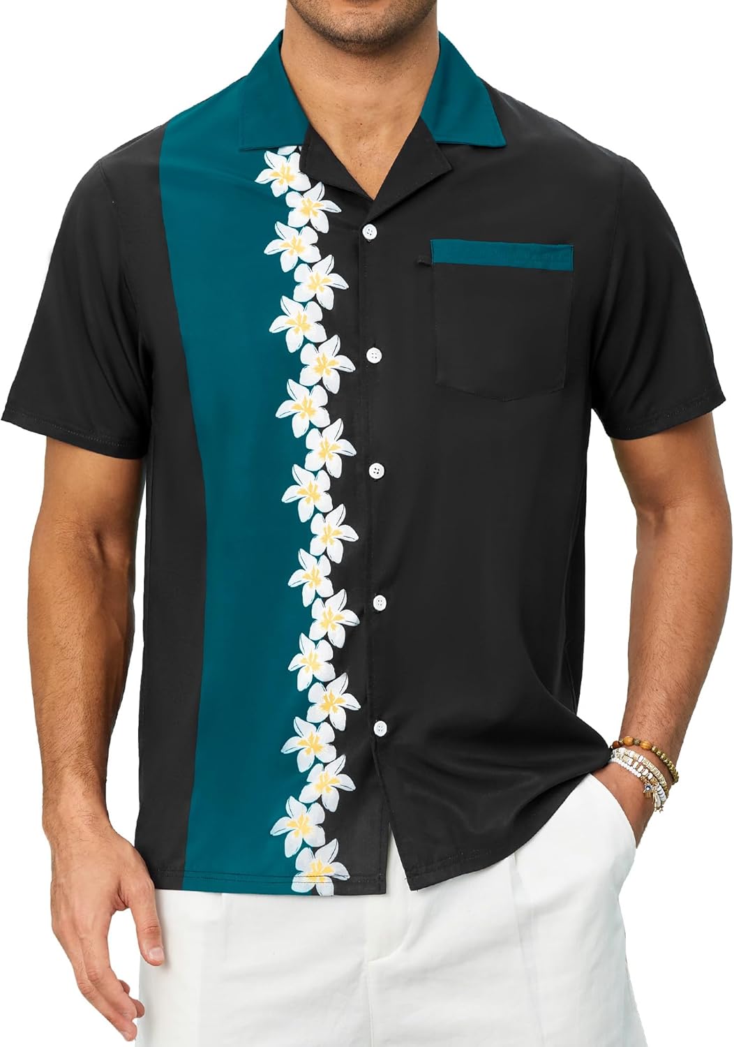 Bowling Shirts for Men Short Sleeve Hawaiian Button Down Shirts 1950s Vintage Beach Casual Shirt with Pocket - Image 2