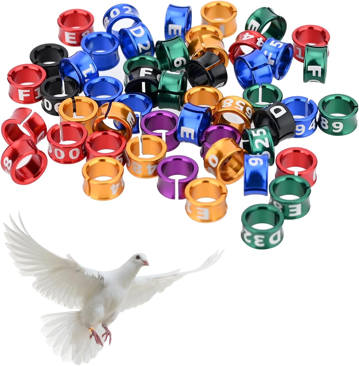 Anillo abierto para pájaros, aleación de aluminio, anillo dividido, bandas para patas de pájaros, anillos, etiquetas para pájaros, anillos de entrenamiento para identificar palomas, pájaros de hibisco, loros, peonías, palomas, etc. Colores mezclados, 50 piezas por paquete (ID 4,7 mm)