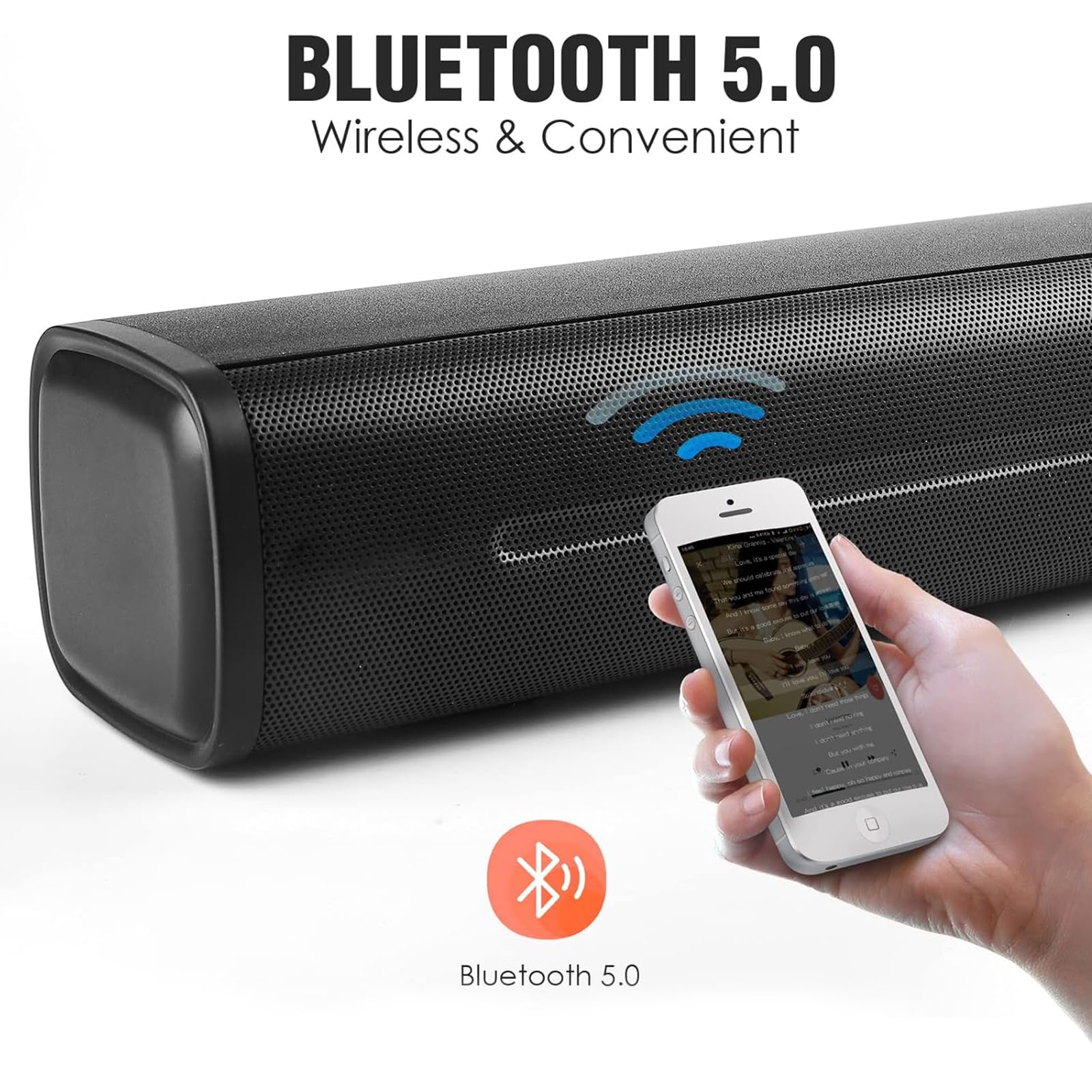 Mini soundbar per TV, Soundbar 50 W, 40,6 cm, ultra sottile, mini Surround Soundbar, sistema di altoparlanti TV con connessione wireless Bluetooth 5.0 ottica AUX USB, 3 modalità equalizzatore, per TV
