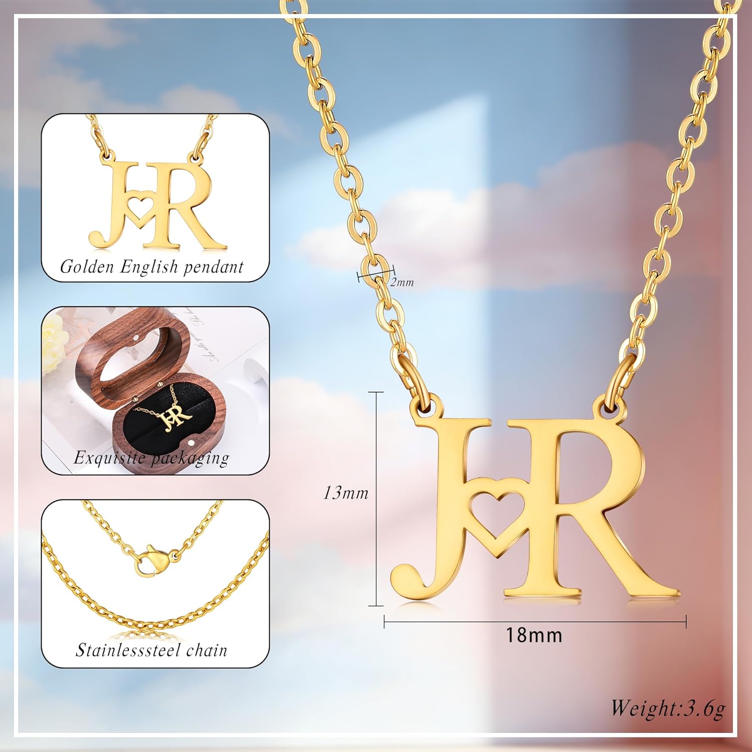 MeiceM Personalized Couple Initial Necklace Monogram Letters with Heart Pendant Necklace for Women, Best Friend Gift, 18K Gold Plated Dainty Letter Necklace - Image 4