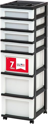 IRIS USA Organizador de almacenamiento de plástico, movible con ruedas y 7 cajones, para el aula, artículos de manualidades, tocador, armario, baño,