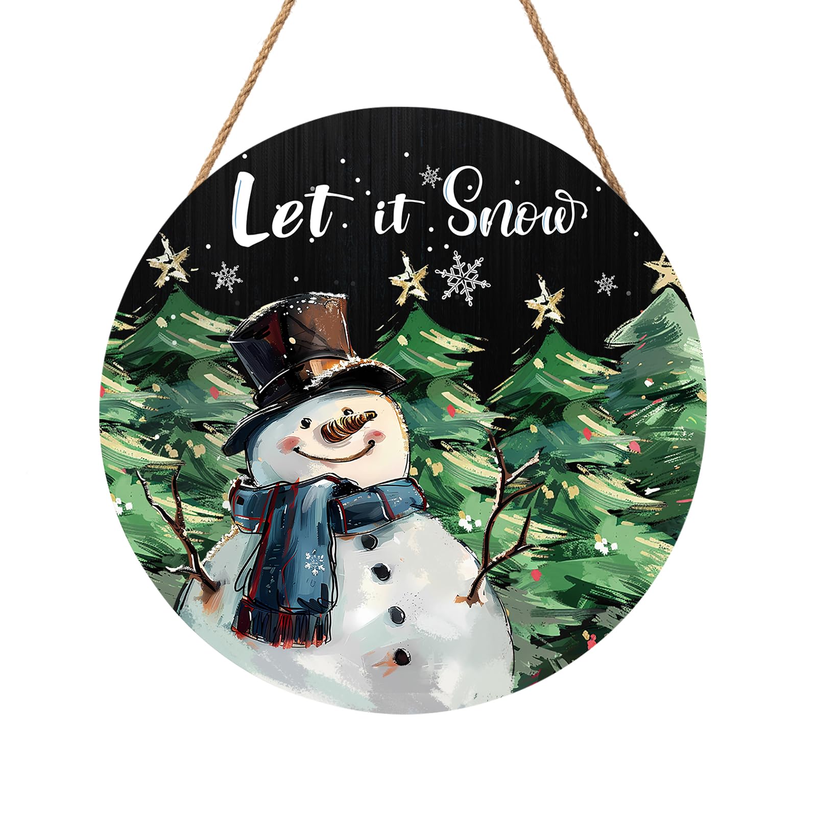 Winter Snowman Sign for Front Door Decor Christmas Snowman Wood Door Hanger for Outdoor Outside Porch Welcome Pine Trees Snowflake Wooden Wreath Winter Xmas Wall Hanging Decoration for Home 12"x12"