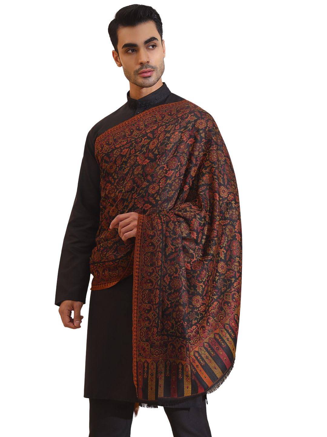 Woollen Kani Weave Shawl for Men, Traditional Ethnic Wrap-image-29