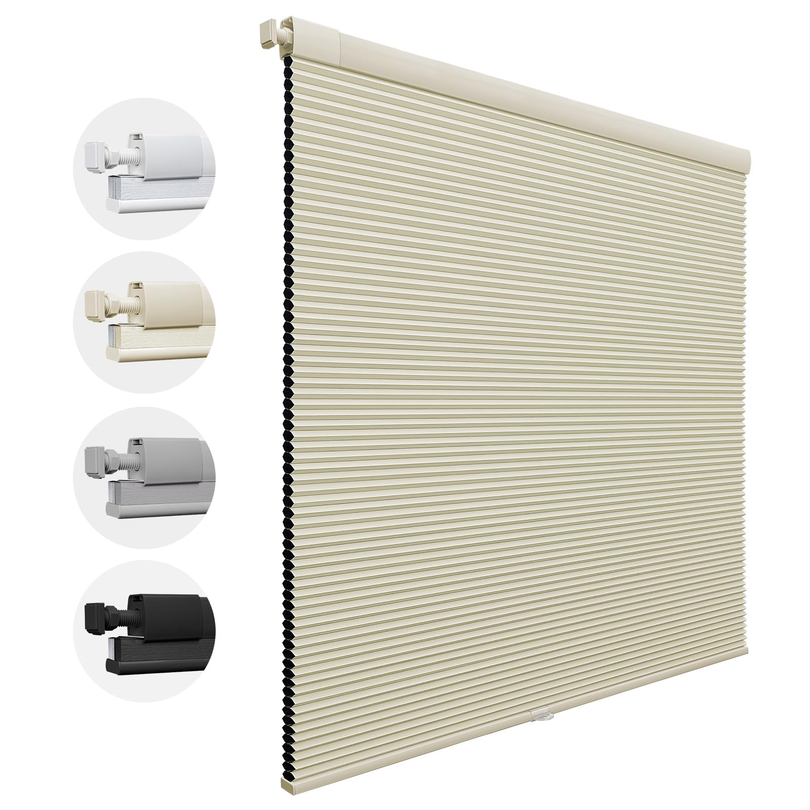 UrMoon No Drill Cordless Cellular Blinds Pleated Shades Honeycomb Shades with Insulation,Blackout Custom Easy Fit for Home Office (Blackout - Creamy, 160cm W x 165cm H)