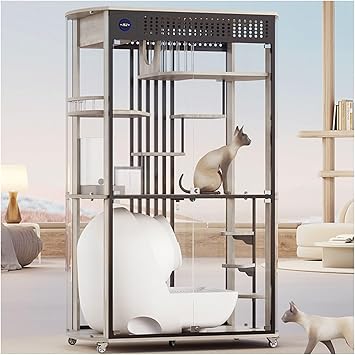 Cat Enclosures Panoramic Cat Villa Luxury Glass Cat Room Large Wood Cat Cage Cat House Home Cat Cabinet Can Put Automatic Cat Litter Box Cat Cage