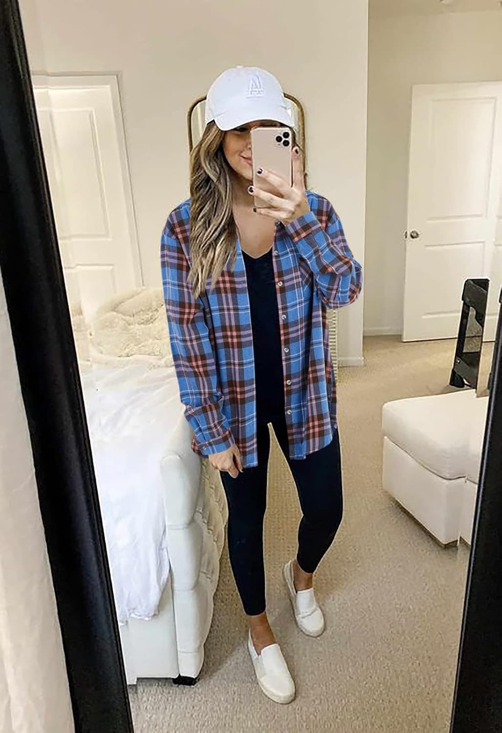 Wenrine Womens Long Sleeve Button Down Shirt Casual Plaid Flannel Shirt Collared Blouse Tops - Image 5