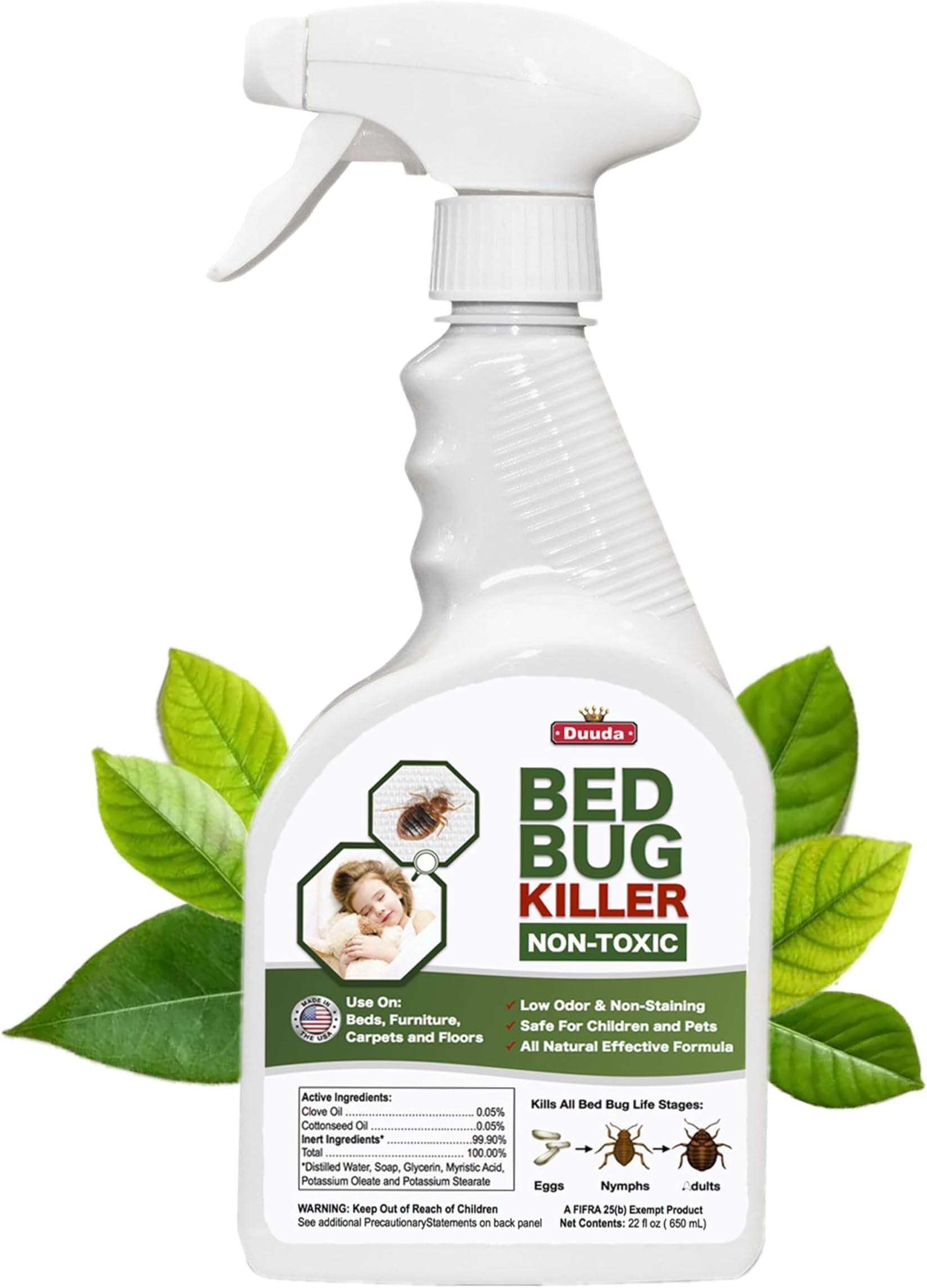 Duuda 22oz Bed Bug Spray, Child & Pet Friendly Bed Bug Kill with Extended Residual Protection, Natural Dust Mite Spray, Non-Toxic Flea Killer