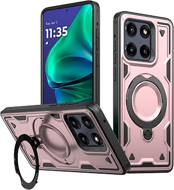 Magnetic Case for Motorola Moto Edge 60 Fusion/Moto Edge 60,Military Grade Protection Heavy Duty with Rotating Ring Kickstand Case for Moto Edge 60S / Edge 60 Pro.Shell Rose Gold
