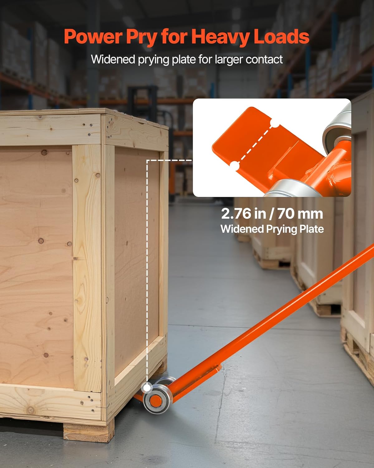 VEVOR Prylever Bar, 5T/11000LBS Load Capacity, 5.5FT Length Steel Handle Lever Dollyr with 2.8'' Wheels for Large Pallets, Heavy Items, Concrete Blocks, Heavy Duty Equipment Handling