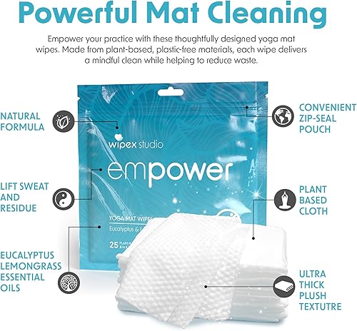 Miniatura 2 de Wipex Studio Empower - Toallitas limpiadoras para esterillas de yoga, paquete de 25 unidades, ultra gruesas y texturizadas, aroma de eucalipto de
