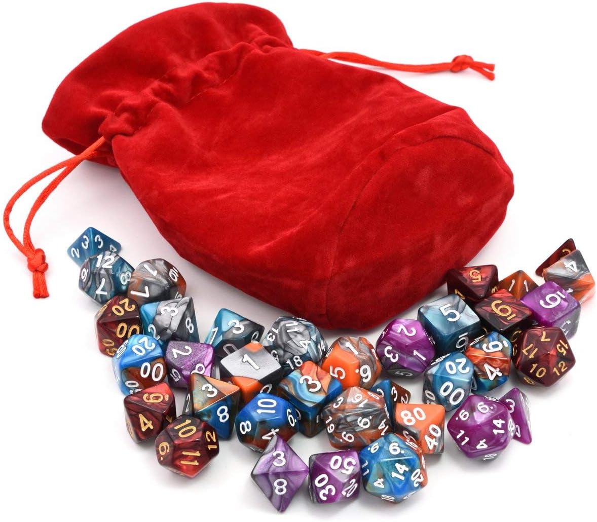 5 Assorted Colors Polyhedral Dice Set for Dungeons and Dragons DND Pathfinder RPG Role Playing Games with Red Drawstring Dice Bag (Total 5 Sets)