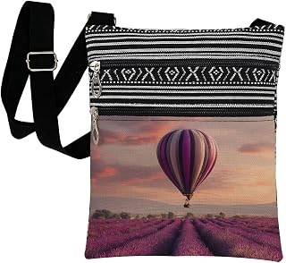 Lavender Field Hot Air Balloon Print Crossbody Bag Adjustable Strap for Women Casual Sling Bag for Vacation Trips Fashion Purse for Travel Lovers Thoughtful Birthday Holiday Present Option