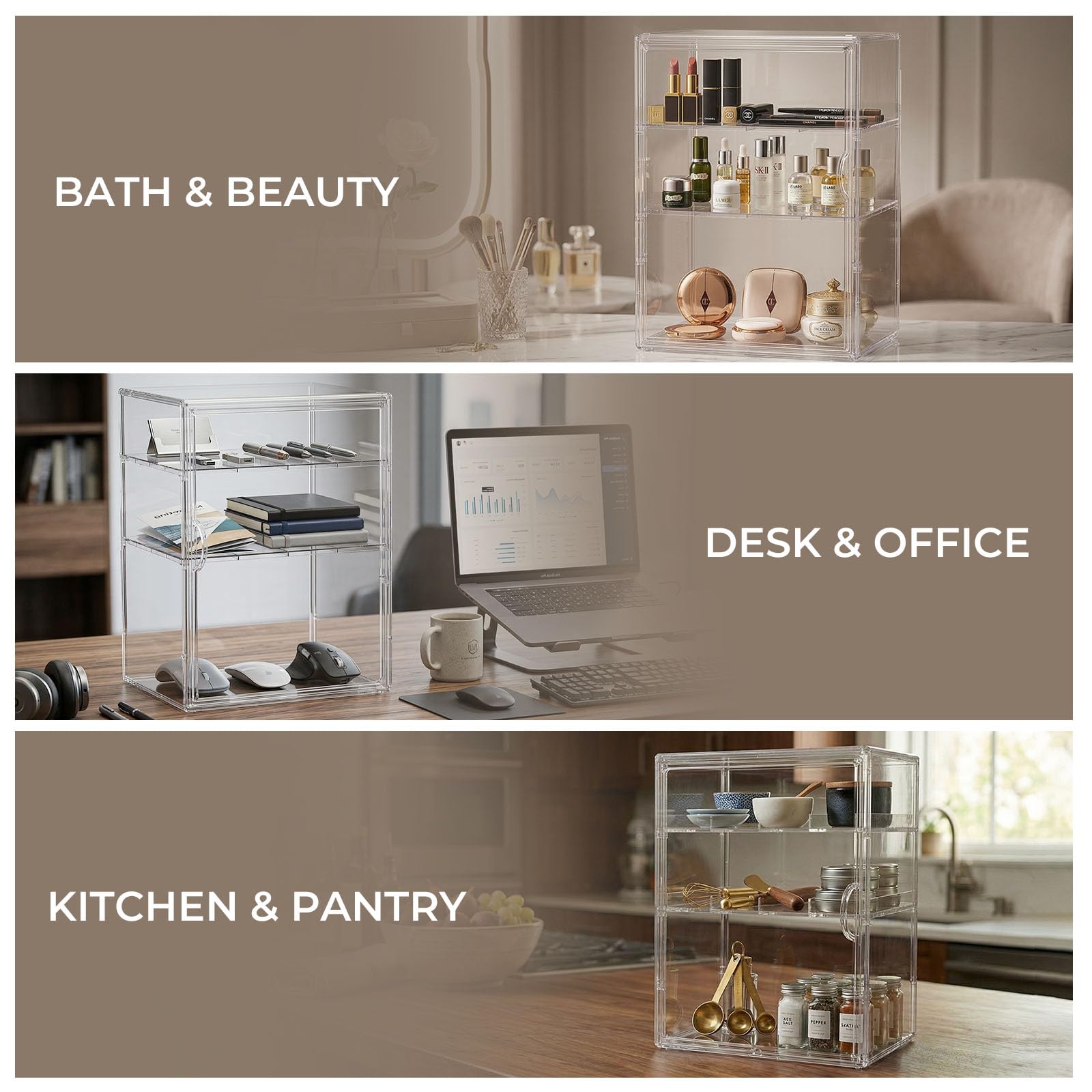 Organiseur de biberons – Support mural adhésif à 3 niveaux réglables en acrylique avec porte magnétique – Pour comptoir, armoire, cuisine et coiffeuse, cadeaux pour nouvelle maman