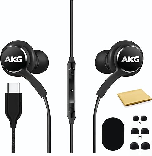 SAMSUNG Auriculares estéreo USB C para Galaxy S23 Ultra, Galaxy S22, S21, S20 y Note 10+, S10 - Diseñado por AKG Auriculares con micrófono y control