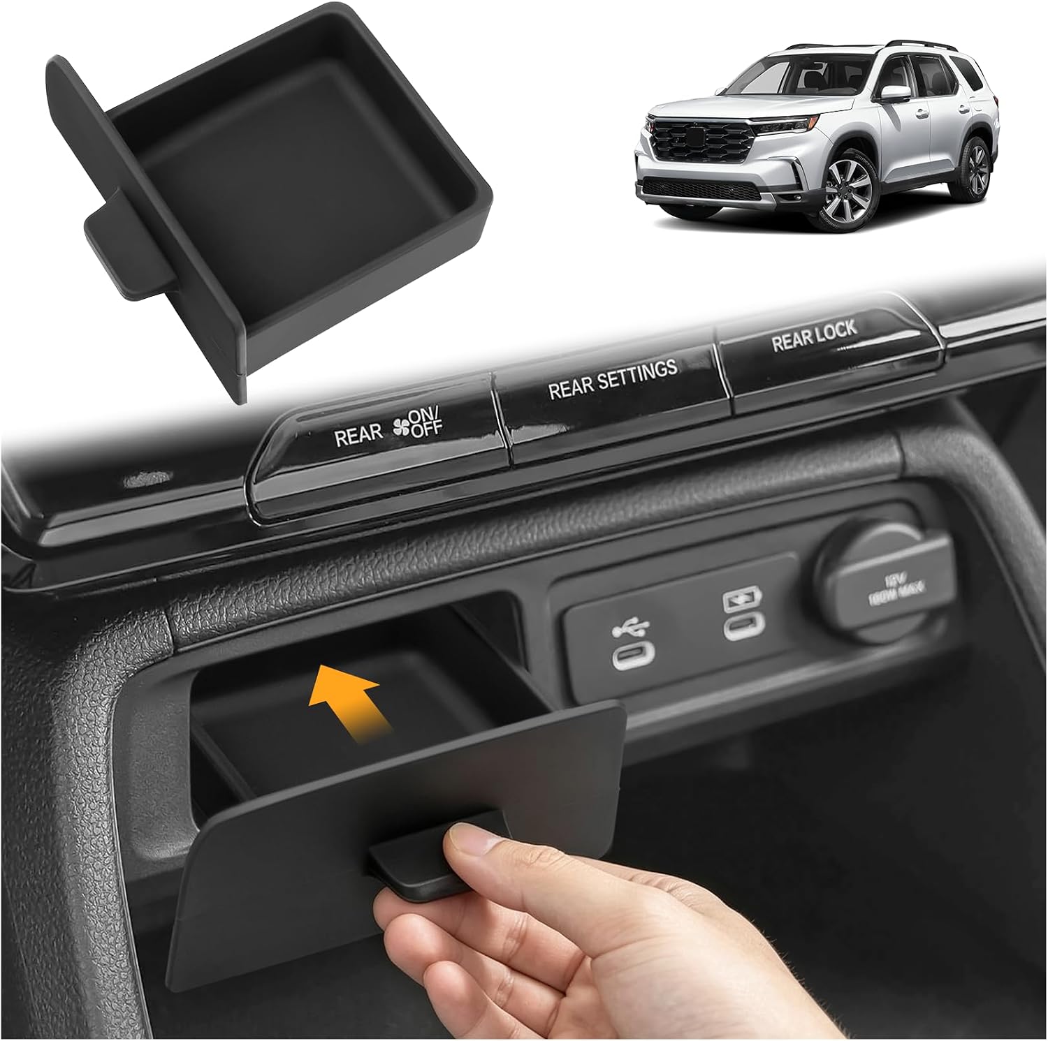 Storage Drawer Tray Compatible with Honda 2023-2025 2026 Pilot & 2026 Passport Accessories Black Silicone Material Center Console Organizer (Not for Ridgeline)
