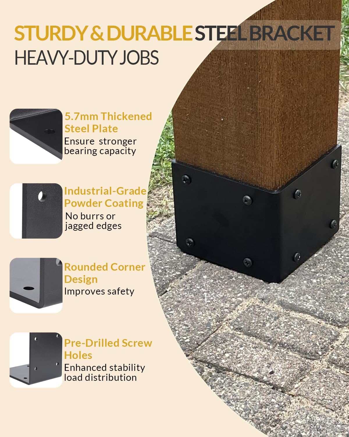 4PCS 6x5'' Heavy Duty Steel Corner Brackets, 0.22'' Thick, Load 300lb, 90 Degree, L Shape Plate, Ideal for Wood 6x6, 8x8 Lumber, in Truss Framing Countertop Fireplace Mantel Support