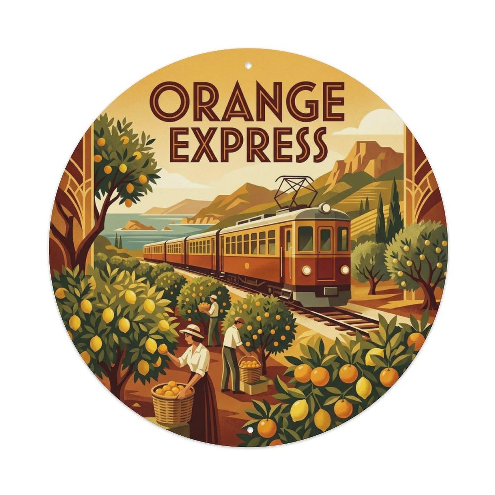Olyhtr 8X8inch Classic Style Soller Orange Railway Mallorca Route Retro Metal Tin Sign