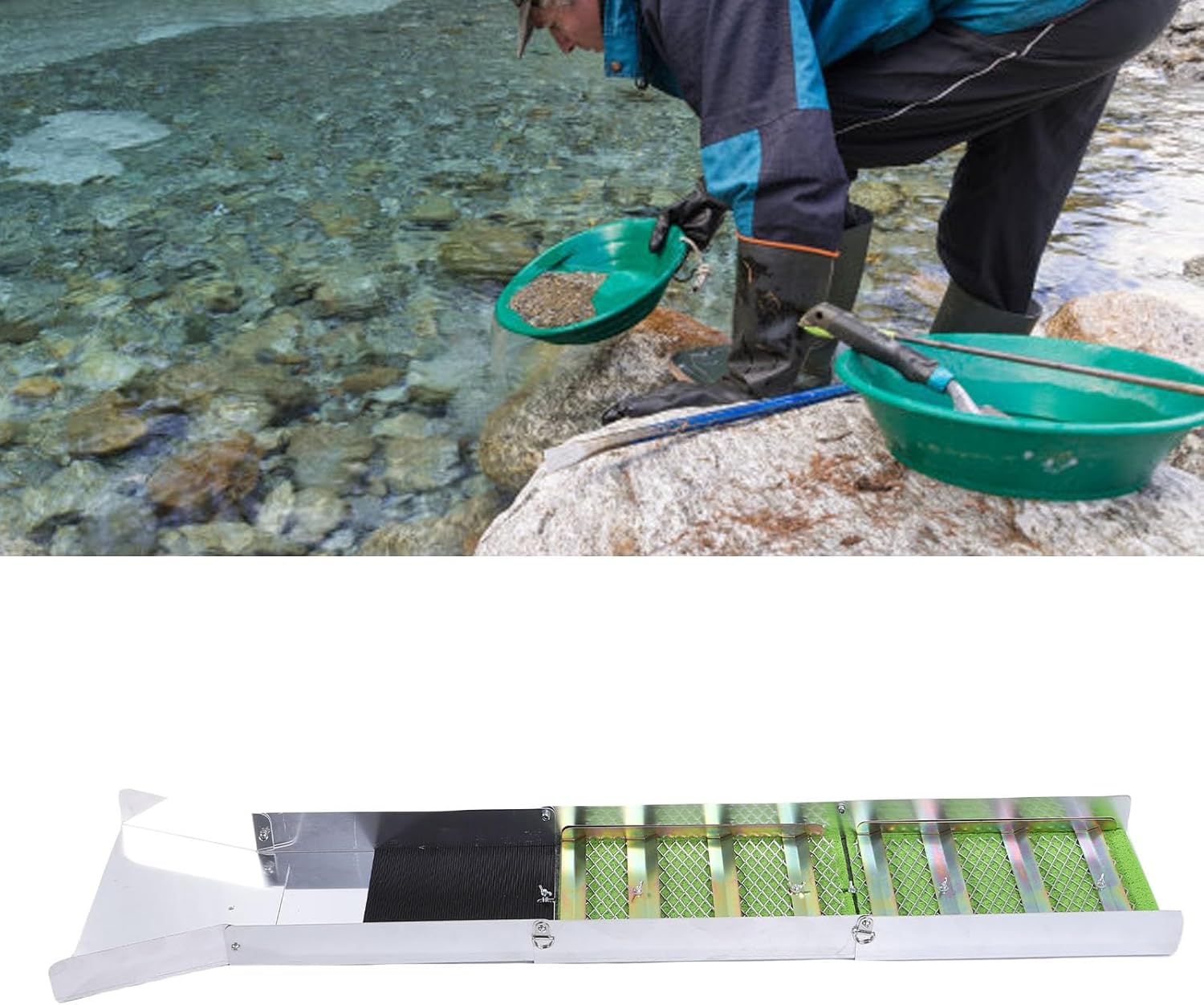 YOUTHINK Portable High Efficiency Gold Panning Kit with Folding Aluminum Alloy Sluice Box for Rivers Streams