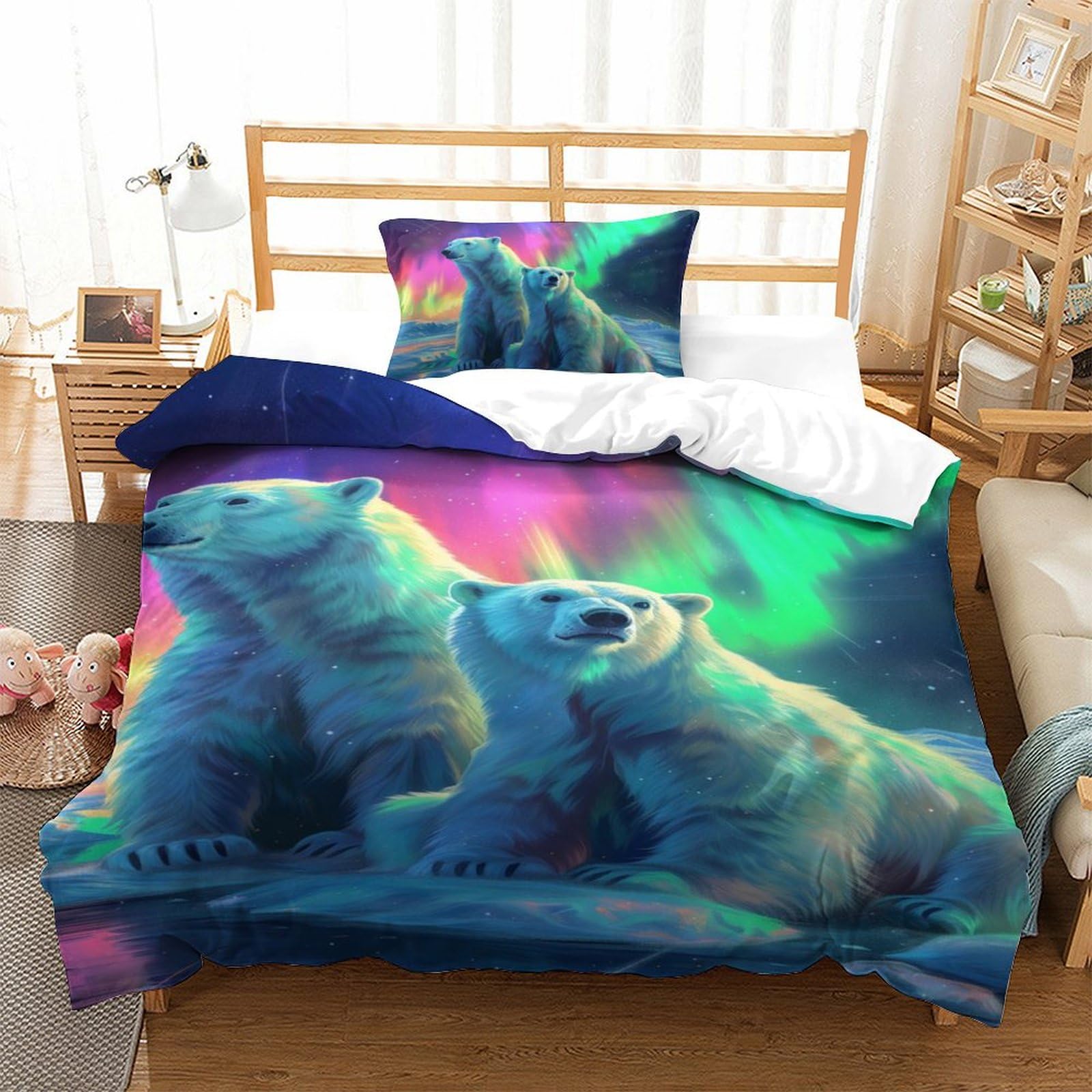 Housse de couette ours polaire parure de lit 3D 135x200cm un cadeau idéal pour ados