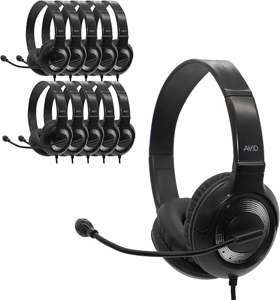 Avid AE55 Wired Headset, NoiseCanceling Mic, 3.5mm TRRS, Black/Silver, ChewResistant Cord, Adjustable OnEar, Classroom & Remote Learning (40Pack)