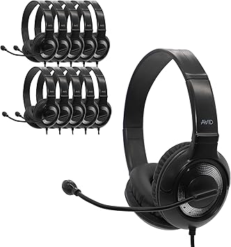 Avid AE55 Wired Headset, NoiseCanceling Mic, 3.5mm TRRS, Black/Silver, ChewResistant Cord, Adjustable OnEar, Classroom & Remote Learning 40Pack