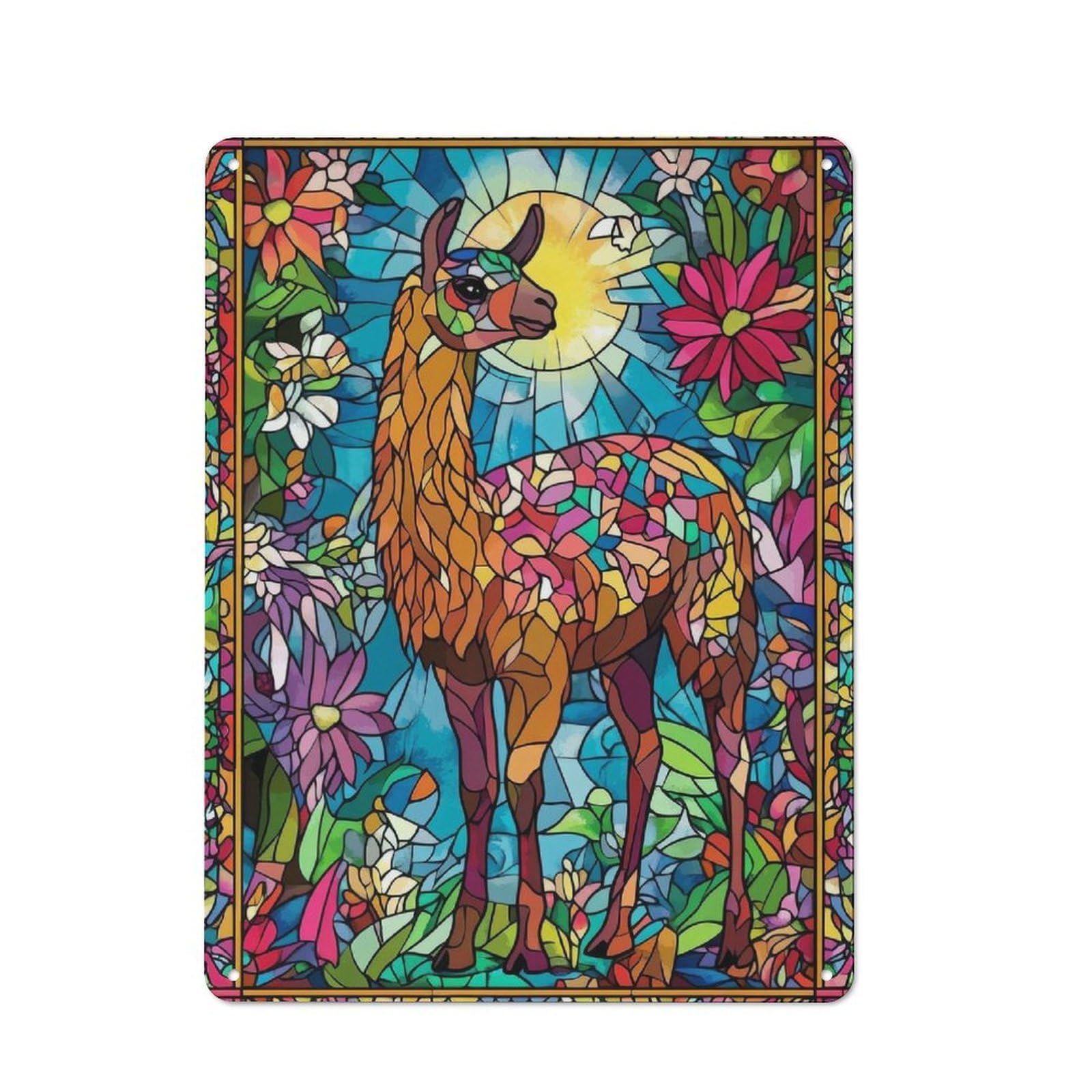 Junmoney Llama In A Garden Rustic Metal Sign 40X30cm For Kitchen Or Home Bar, Gift For Kitchen Decor Lovers During The Christmas Season