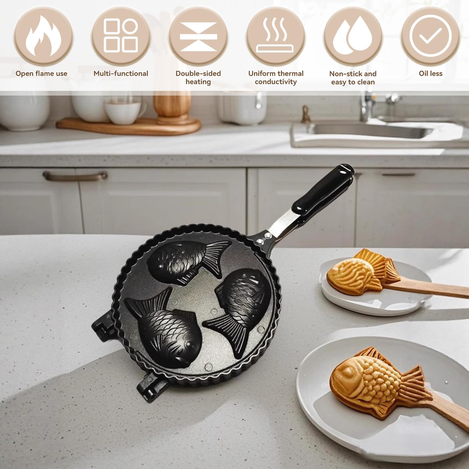 Poêle Taiyaki, Poêle En Aluminium En Forme de Poisson, Gaufrier Antiadhésif En Forme de Poisson, Taiyaki Double Face pour la Cuisine à la Maison, le Dessert de Fête