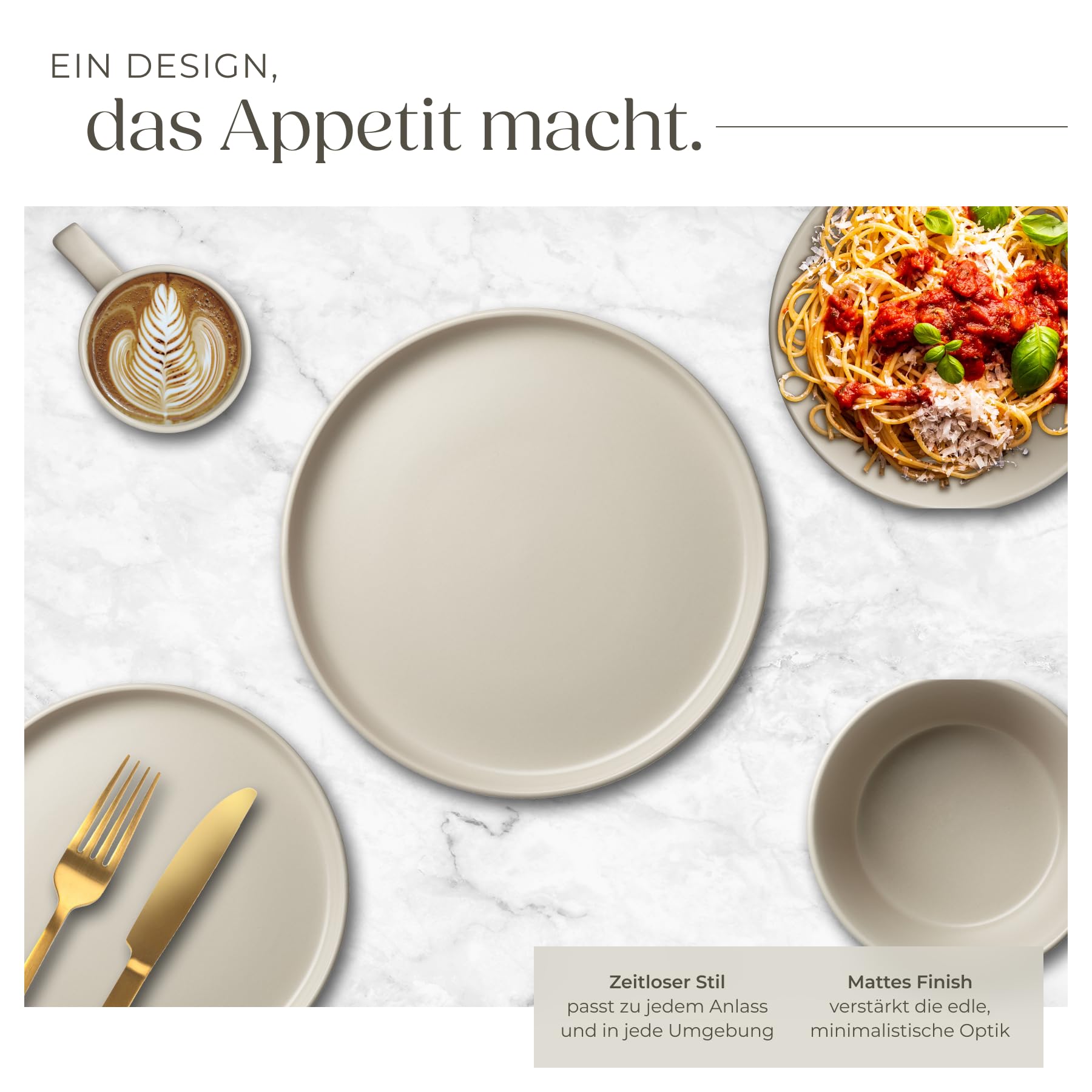 tectake® 30-tlg. Kombiservice, Geschirrset, Tafelservice 6 Personen, Steingut Geschirr Set, Teller Set mit Schalen, Kaffeetassen, Speiseteller, Frühstücksteller, tiefe Teller und Schüsseln - taupe