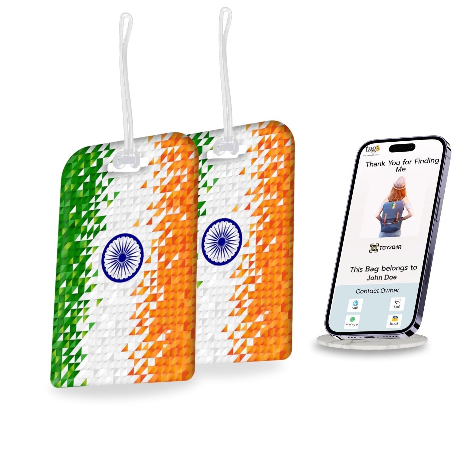 tag8 Bag Security Tag | Indian Flag (Tricolour) Luggage Tag with Airport Tracer Code | Stop Losing, Start Tagging-Pack of 2-image-44