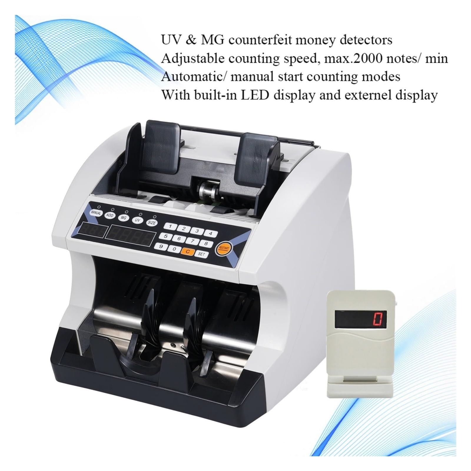 Conta banconote multivaluta FT-501, 2000/min, doppio display magnetico UV,Rilevamento preciso