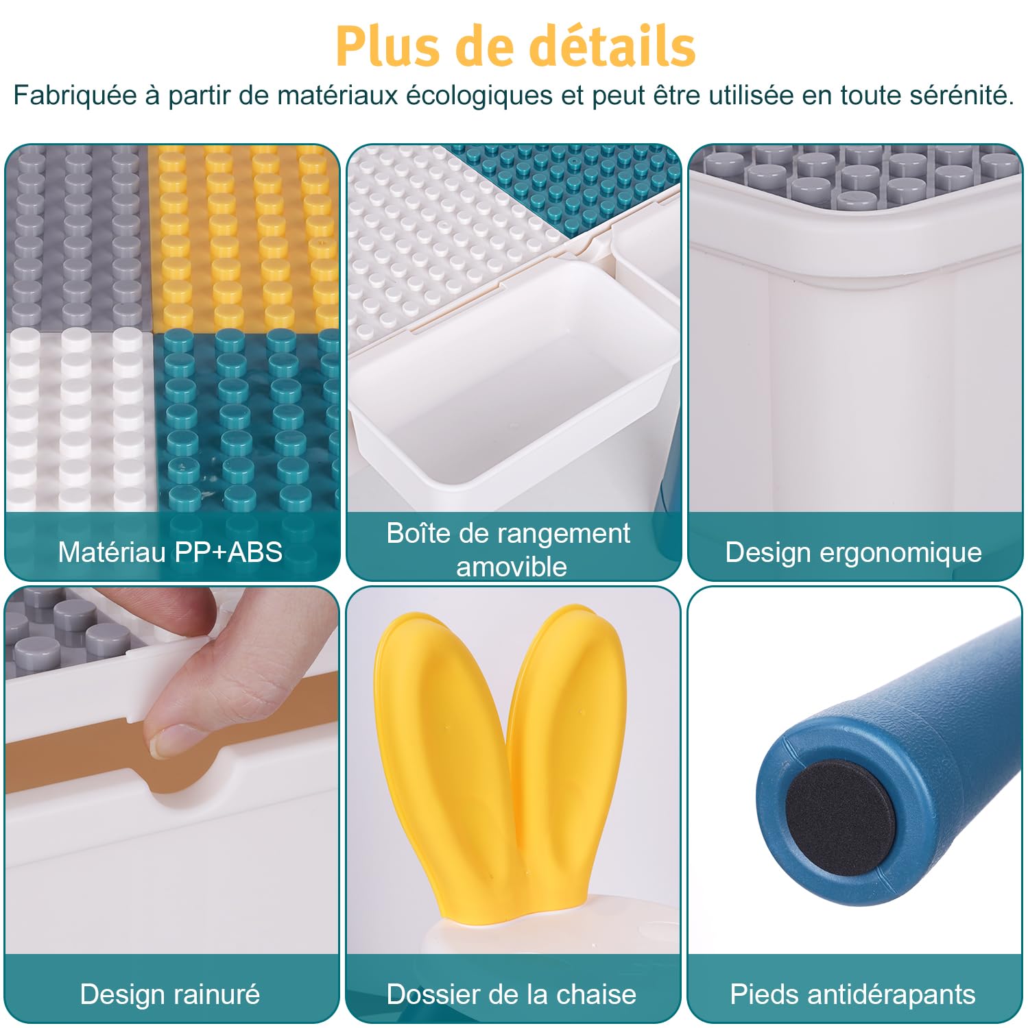 Table de Construction Multifonctionnel pour Enfant avec Chaise pour Bébé, Hauteur Réglable, Plateau Double Face, Table de Jeu et d'Études (avec 300 Blocs de Construction)