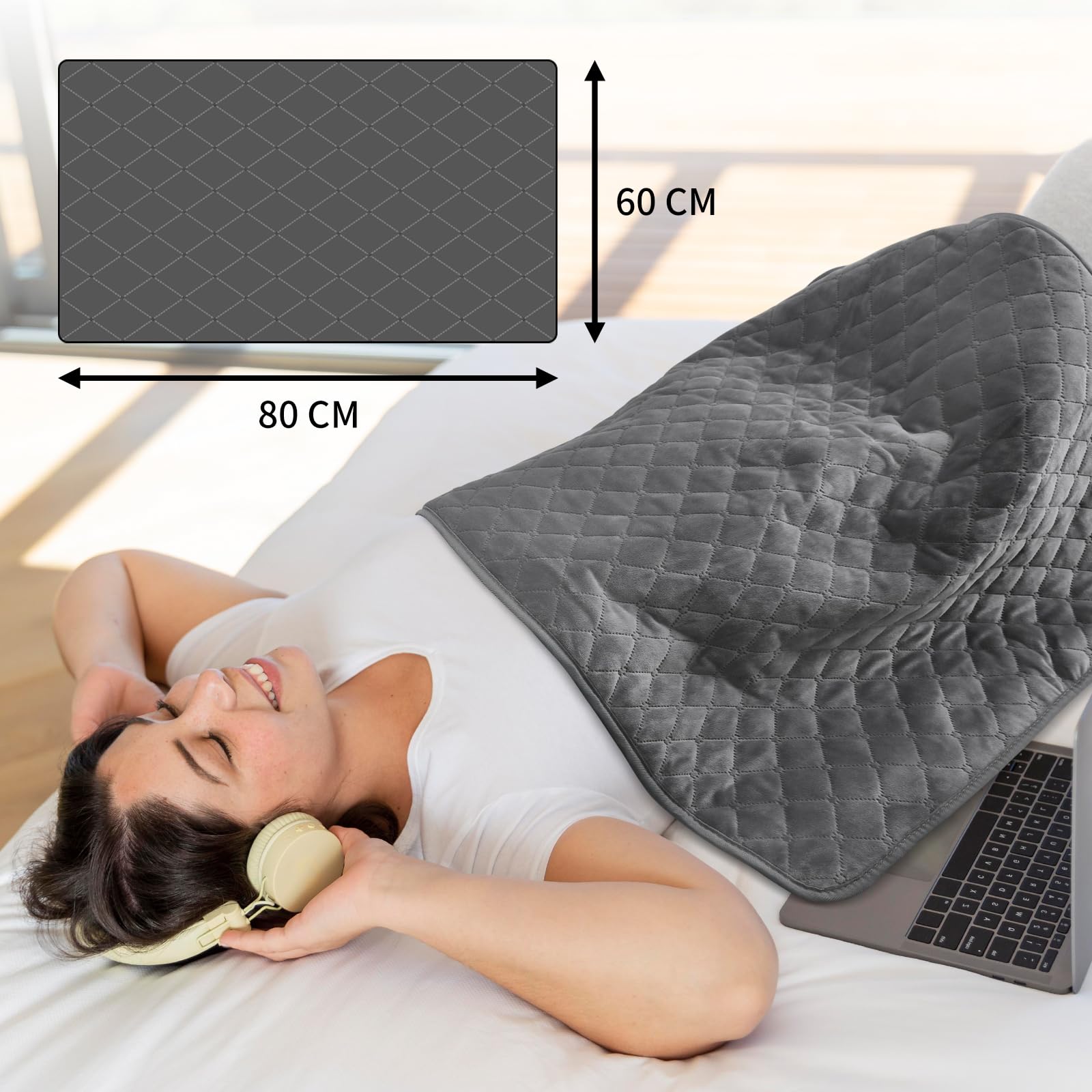 Coussin Chauffant Électrique 60x80cm avec Arrêt Automatique et 6 Niveaux de Température, pour le Dos, la Cervicales et les Épaules, Lavable en Machine, Le Cadeau Réconfortant pour Parents ou Épouse