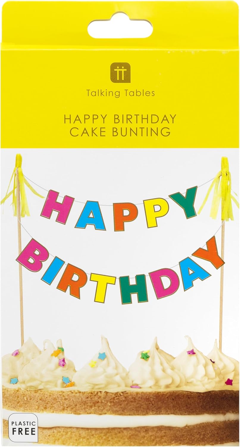 Talking Tables Reusable Happy Birthday Cake Topper Decoration with Wooden Sticks | Colorful Party Supplies for all ages