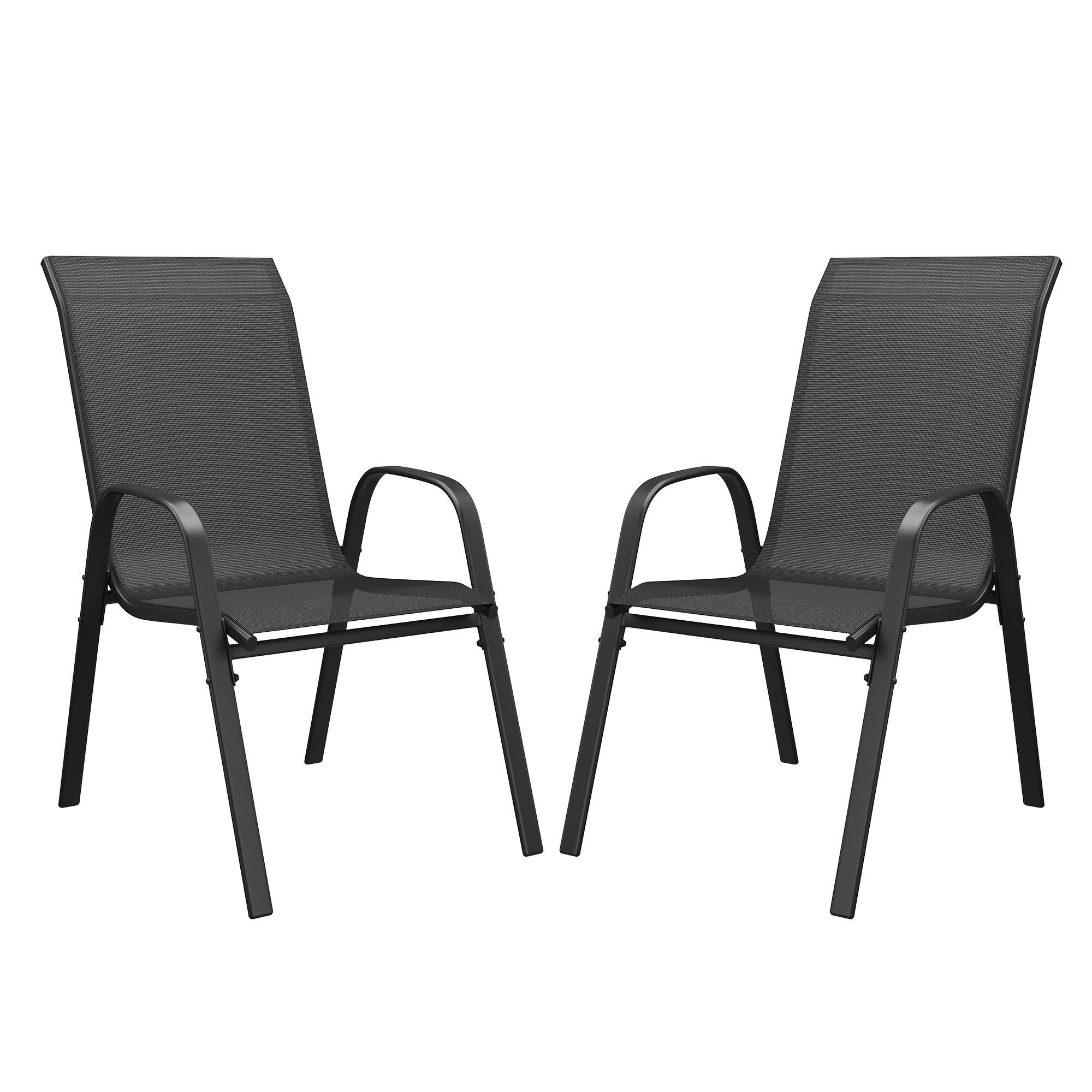 DIFY Patio Chairs Set of 2, Stackable Outdoor Dining Chairs Set with Breathable Textilene High Back and All-Weather Metal Frame for Garden, Backyard, Deck, Dark Grey