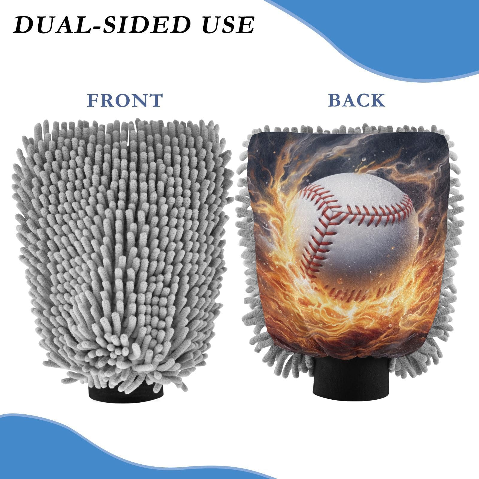 Hezely Fire Baseball Car Wash Mitt, 2PK Scratch Free Lint-Free for Car Washing and Detailing