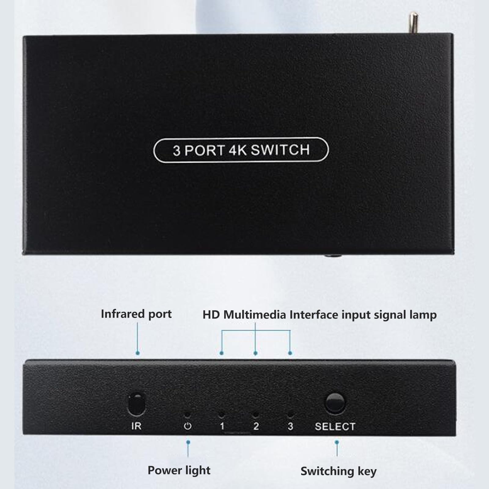HDMI-Switch, 3 in 1 Out 4K 60 Hz UHD HDMI-Switcher-Splitter mit Fernbedienung, HDMI 2.0-Wahlschalter, Video-Switch Unterstützt HDR, für Spielekonsolen-PC-TV-Boxen (EU-Stecker)