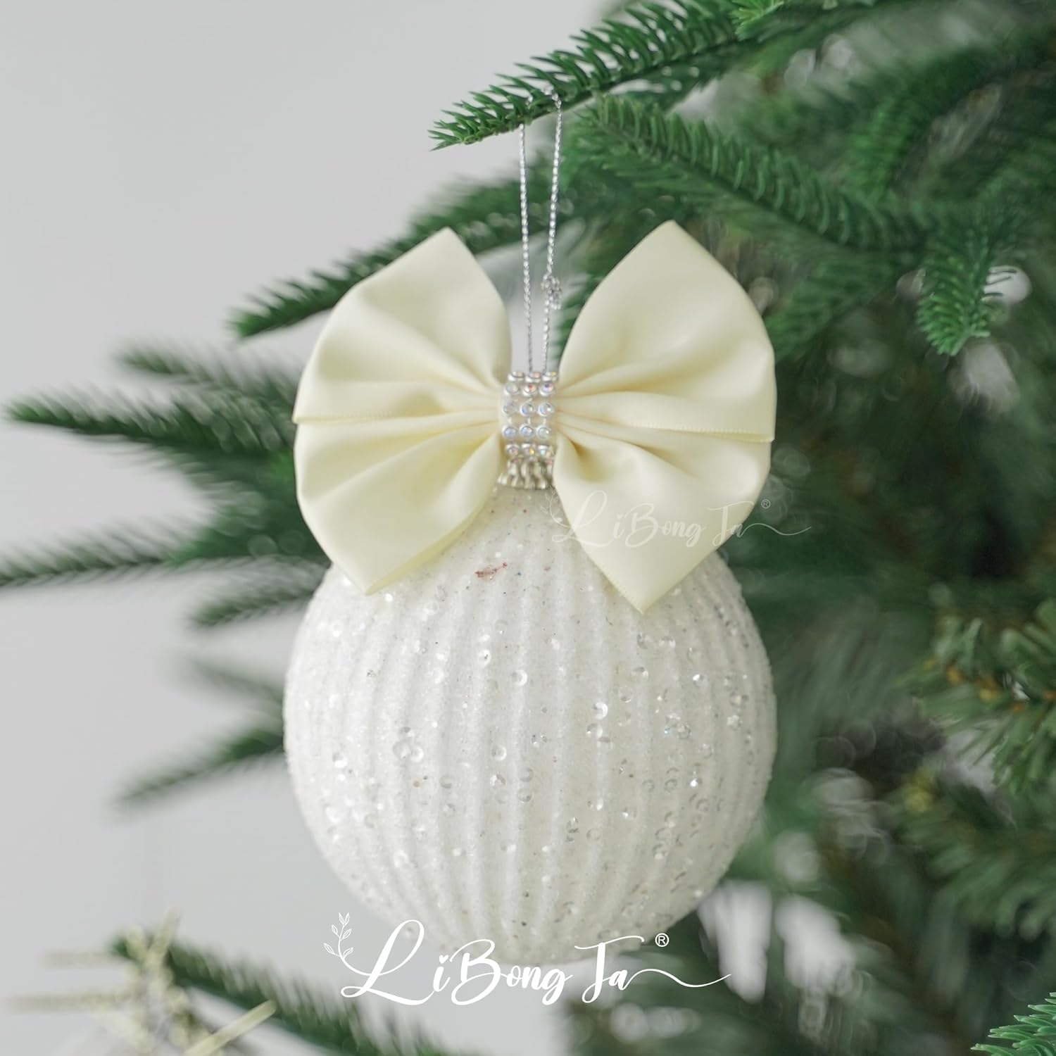 3.5" Ivory Satin Bow Premade Bows, Ivory Ribbon Bows for Presents, Self Adhesive Bows with Rhinestone, Christmas Bows for Gift Wrapping, Treat Bags, Wine Bottle, Party Favors-12 Counts - Image 6