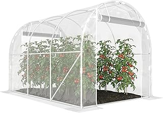Outsunny Gewächshaus ca. 3 x 2 x 2 m Foliengewächshaus mit Rollbar Reißverschlusstür, Stützstangen Verlängerte Kanten 150g/m² PE UV-beständig Folientunnel, Winterfest Tomatenhaus, Transparent