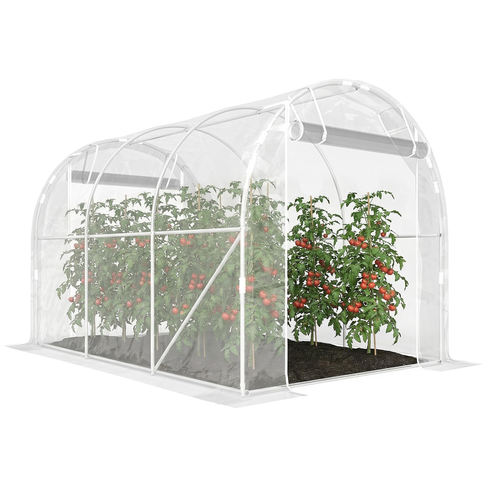 Outsunny Serre Tunnel de Jardin 6m², Serre de Jardin Tunnel 195x295x195cm avec Cadre Acier galvanisé, 2 Portes, bâche PE Haute densité 150g/m² prolongée de 20 cm, pour extérieur Transparent